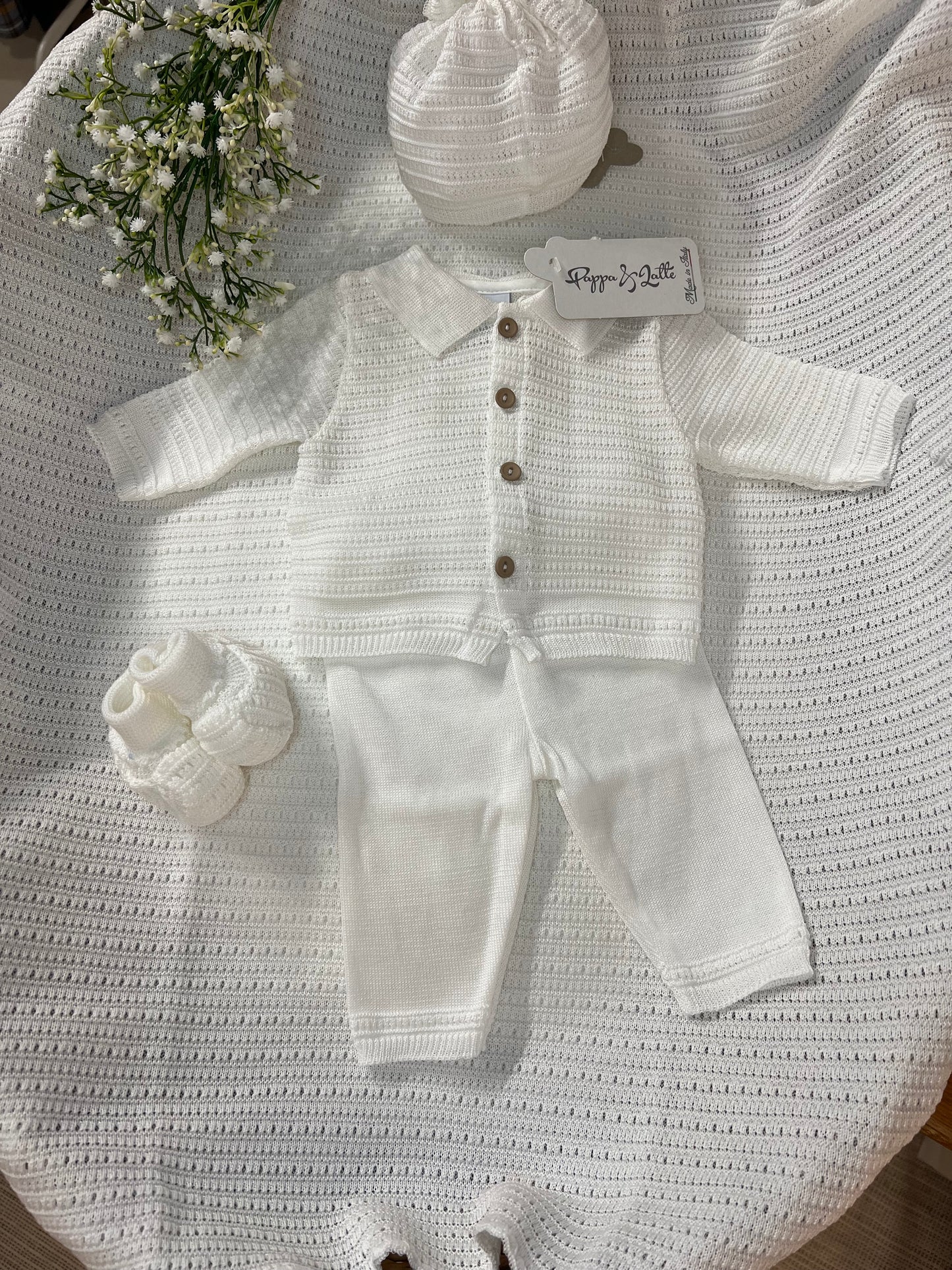 Set cappello e scarpine bianco Filo di scozia