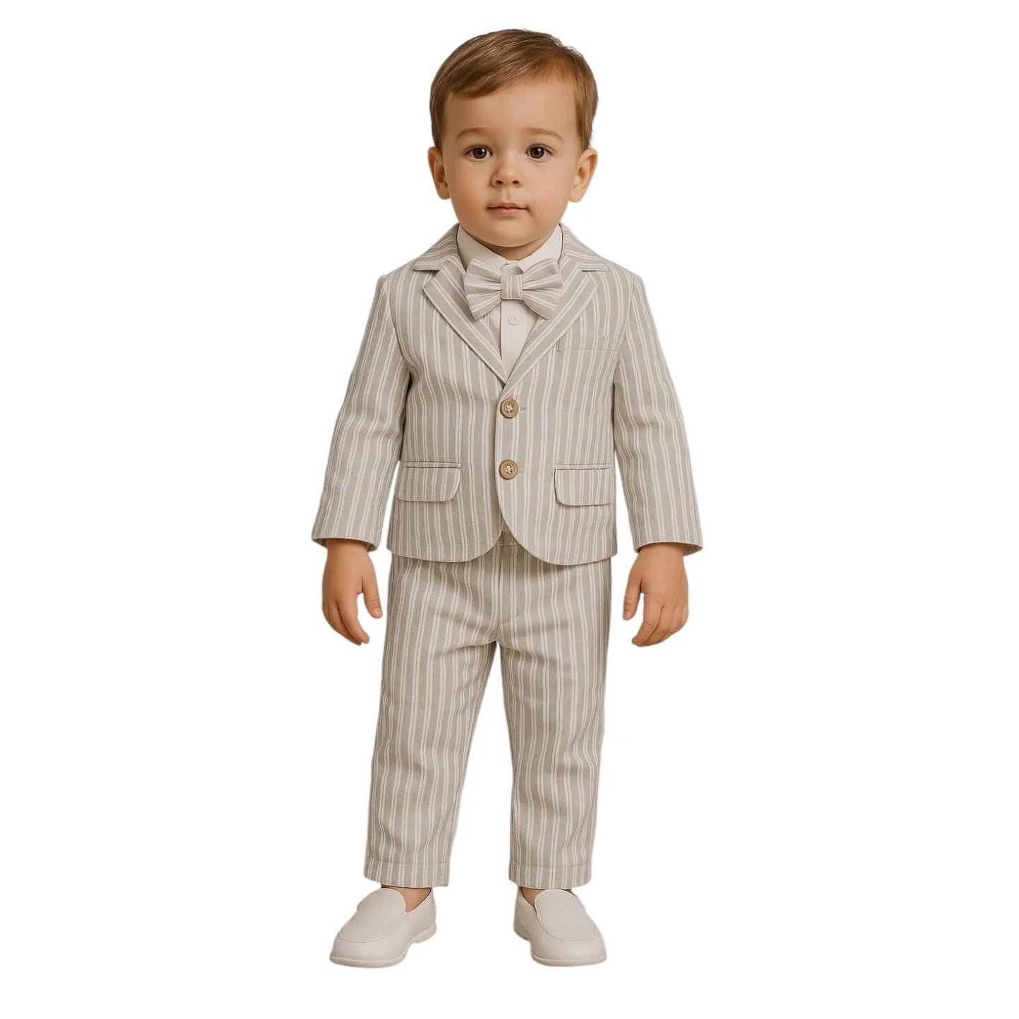 Completo elegante Righe piccole tortora/Bianco