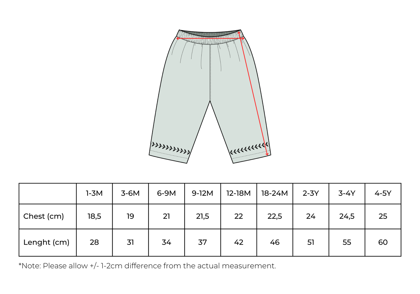 Pantaloni estivi con ricamo a foglie per neonati/bambini 100% cotone verde menta