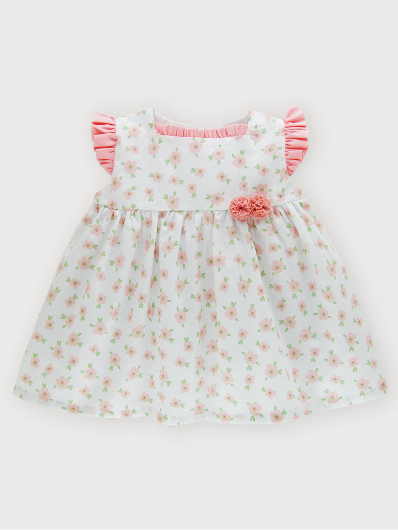 Abito Fantasia Fiori Rosa con Rouches