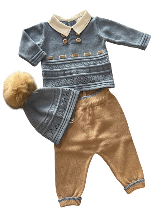 Completo Nascita 3pz Azzurro/Beige DRKID