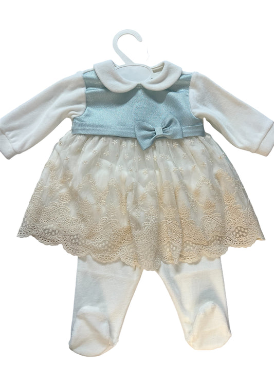 Completo ciniglia azzurro Glitter e pizzo