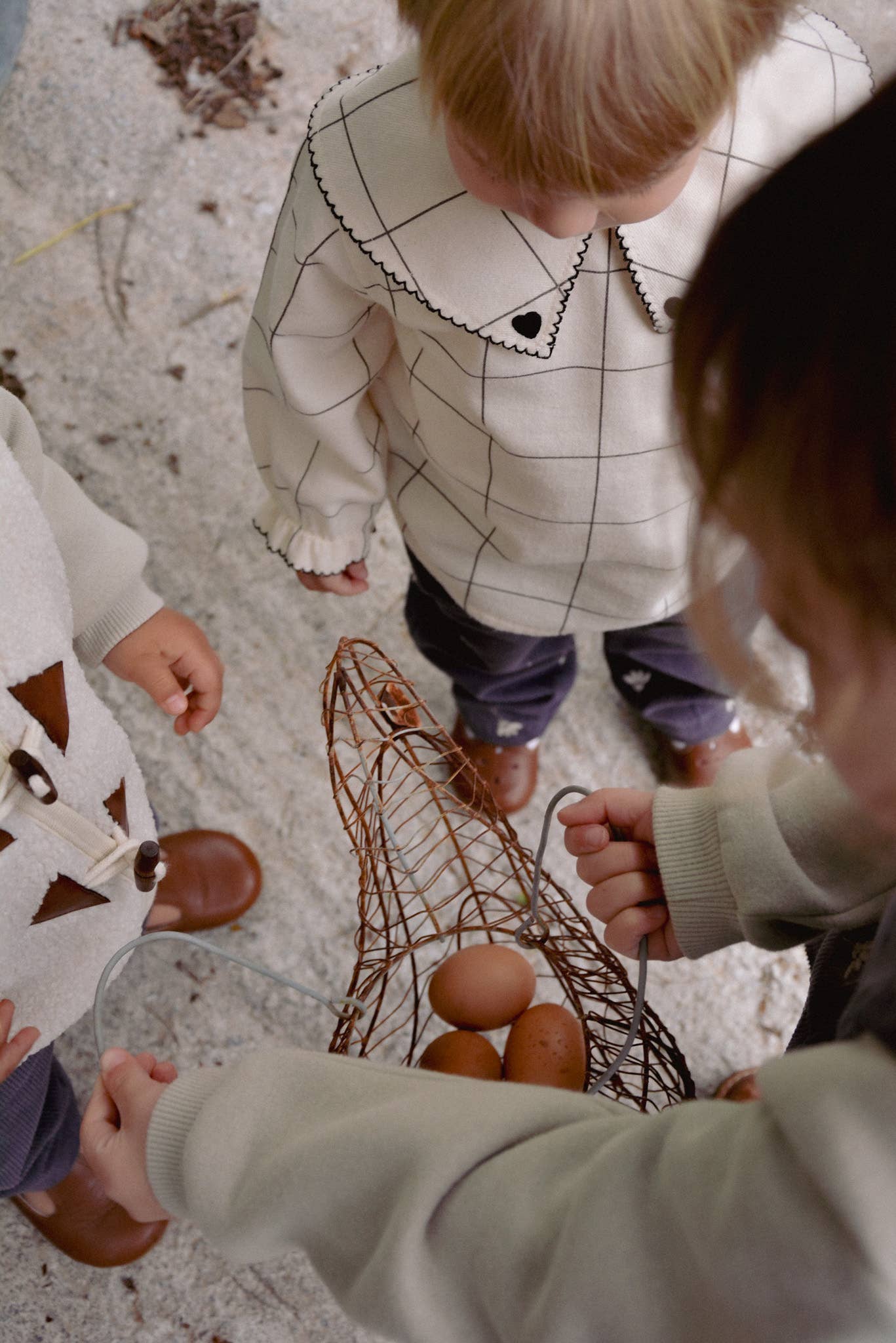 Camicetta per neonata/bambina con motivo a quadri 100% cotone OEKO-TEX panna