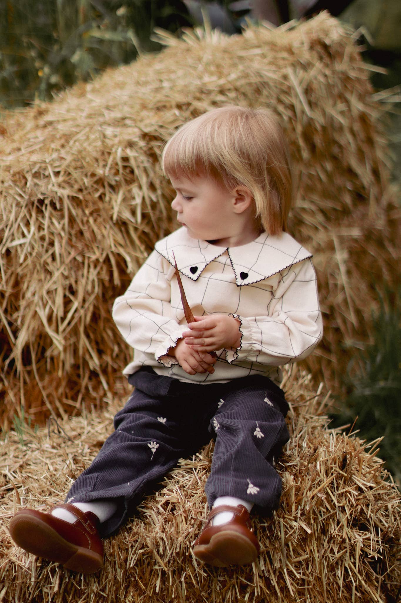 Camicetta per neonata/bambina con motivo a quadri 100% cotone OEKO-TEX panna