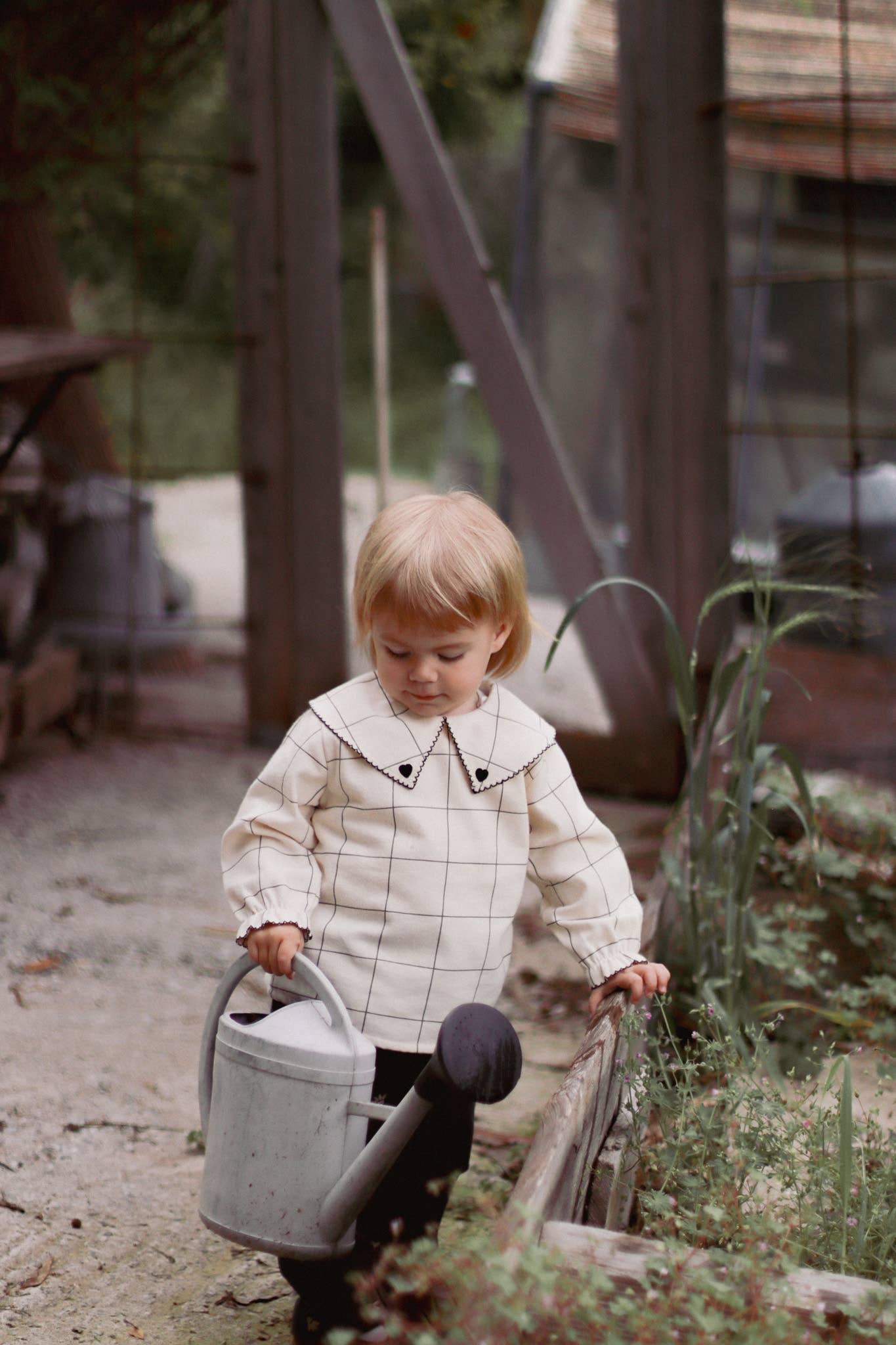 Camicetta per neonata/bambina con motivo a quadri 100% cotone OEKO-TEX panna