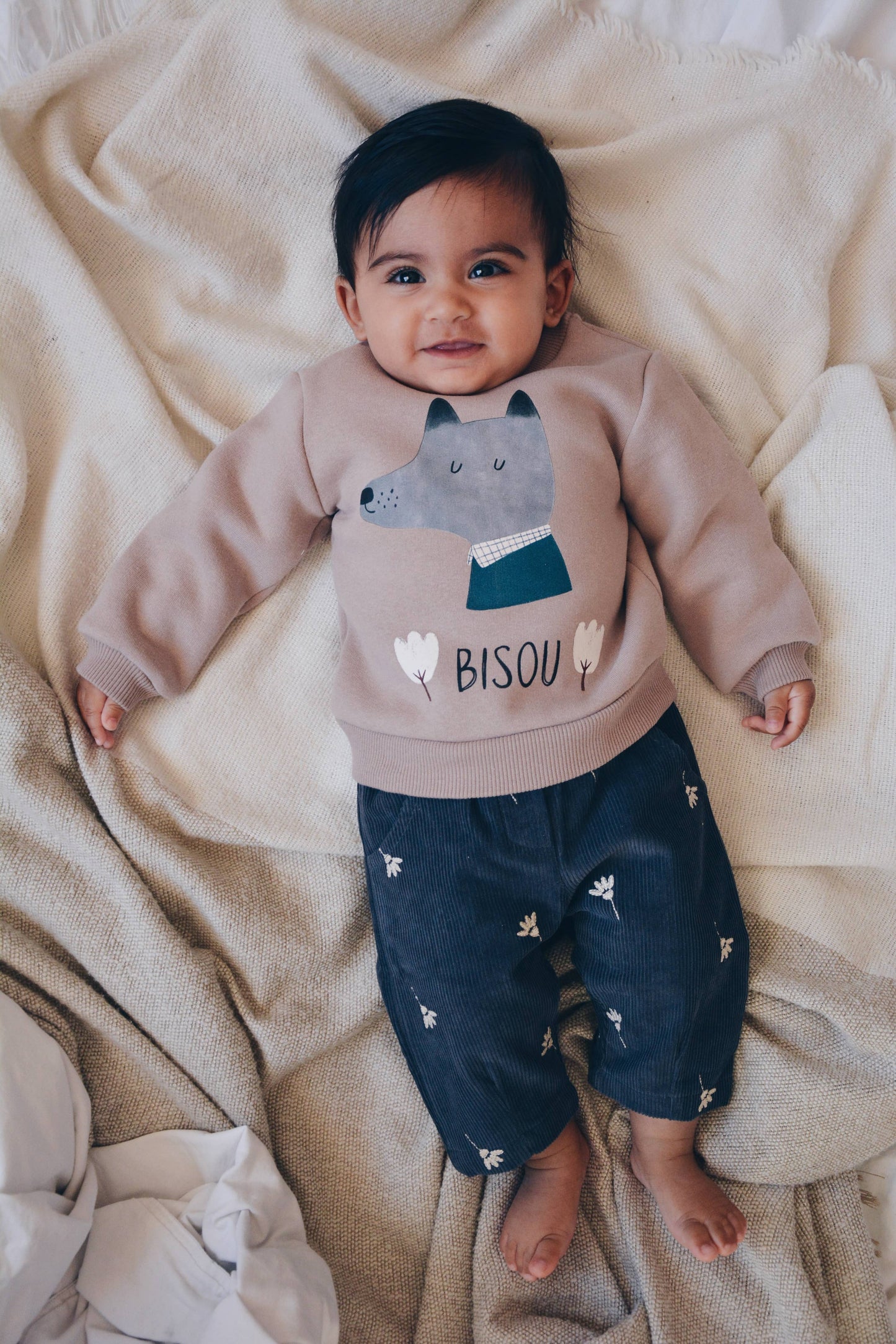 Pantaloni in velluto a coste per neonati/bambini con fiori ricamati OEKO-TEX