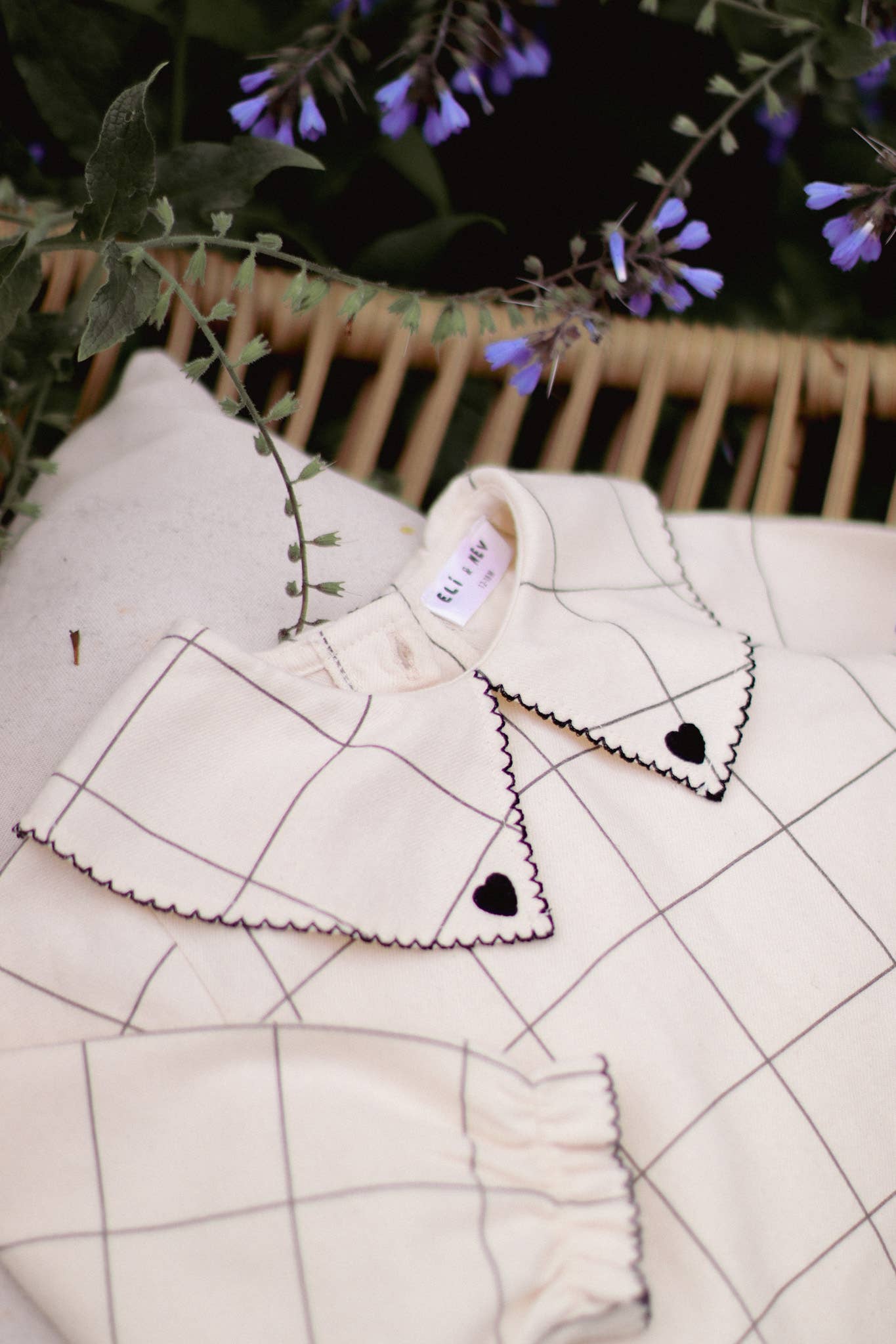 Camicetta per neonata/bambina con motivo a quadri 100% cotone OEKO-TEX panna