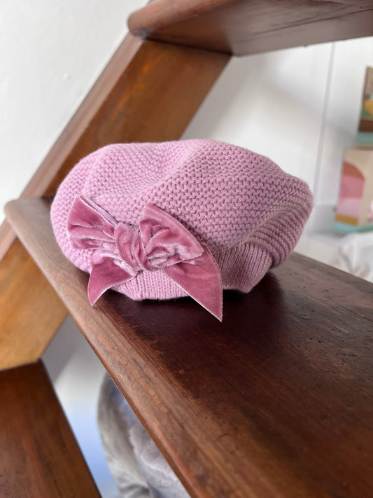 Cappello Bambino con Fiocco Velluto Rosa