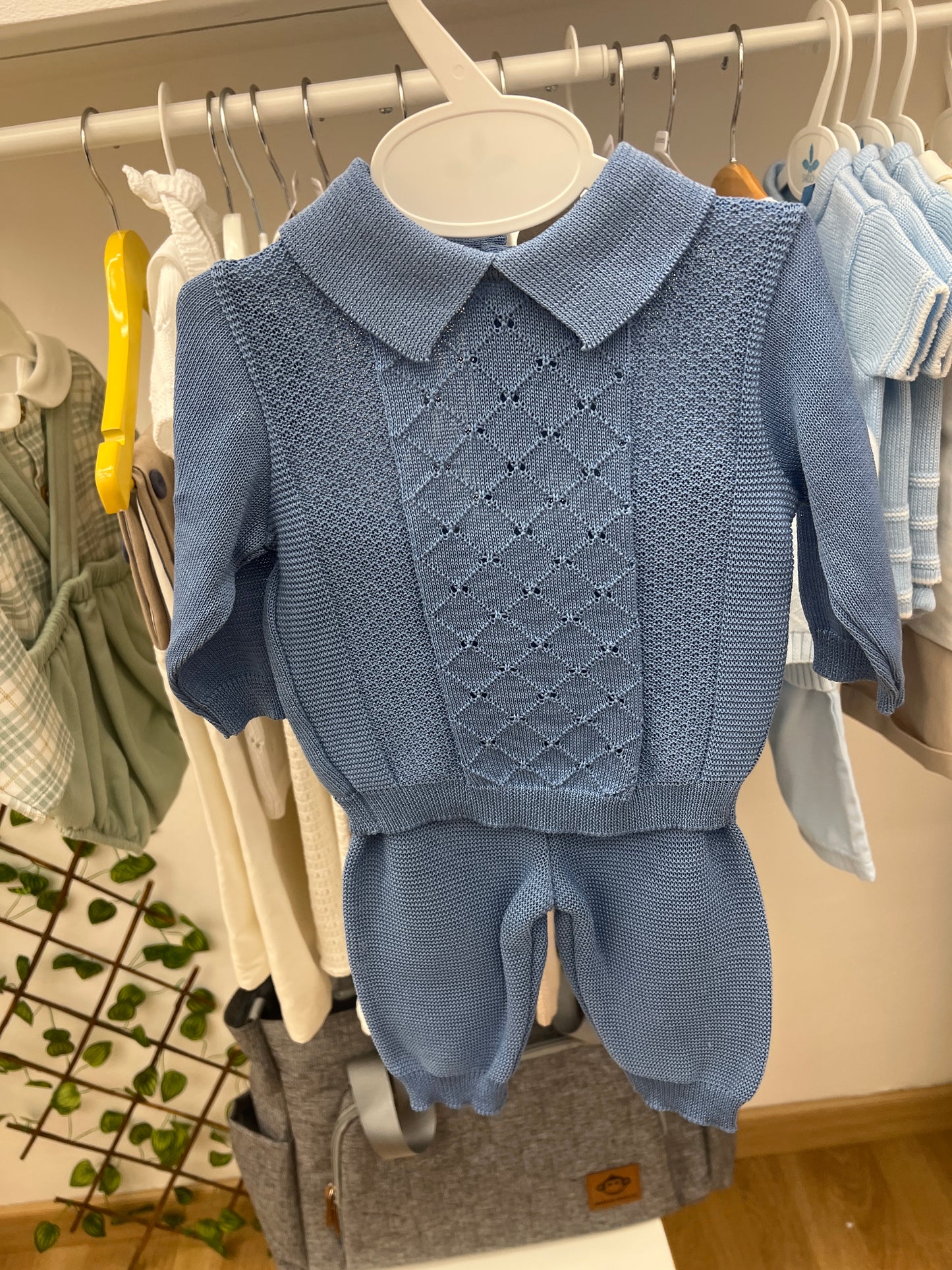 Completo polo e pantalone azzurro elettrico in Filo di scozia