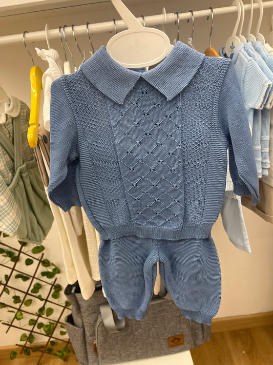 Completo polo e pantalone azzurro elettrico in Filo di scozia