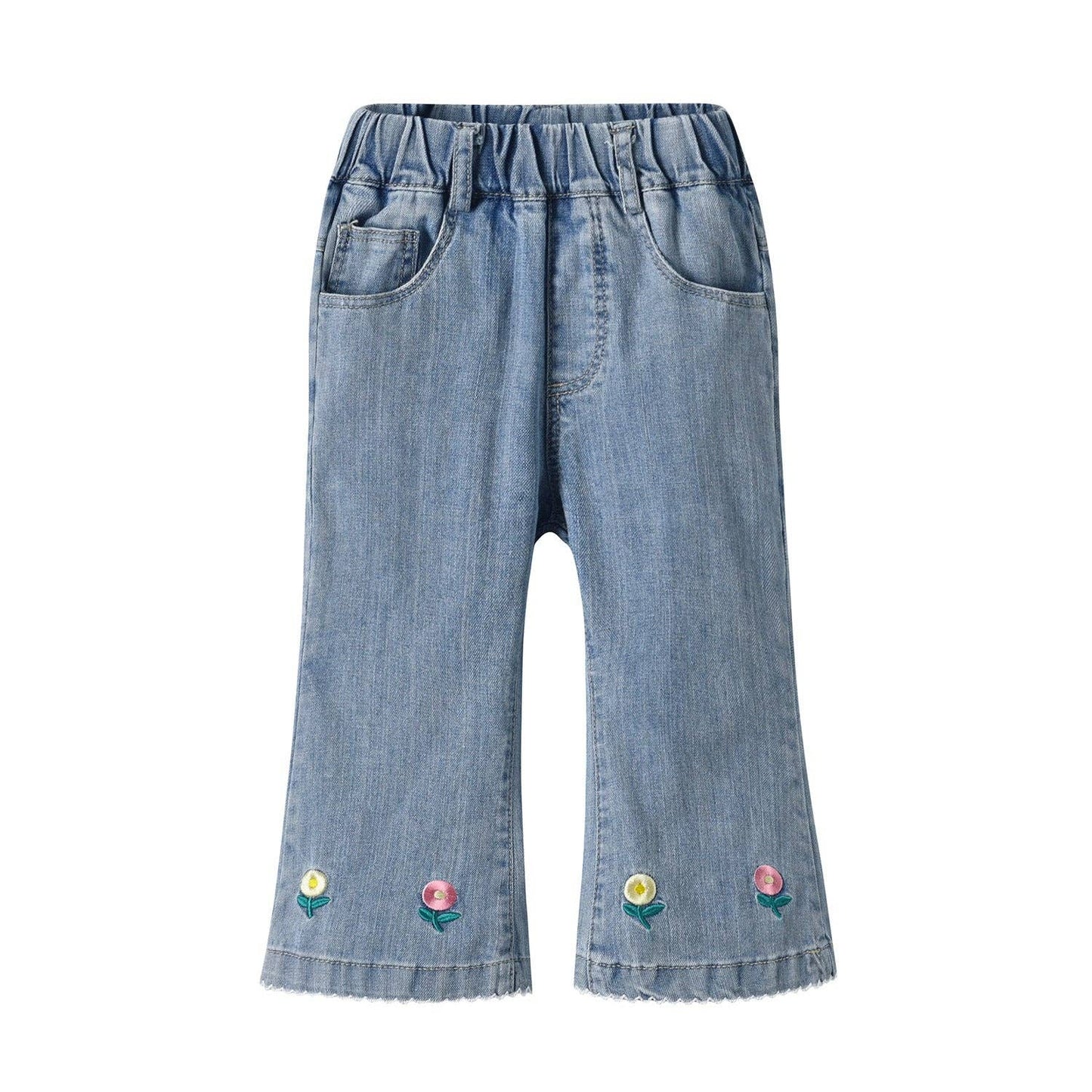 Jeans svasati ricamati con fiori per bambine 9M-6Y