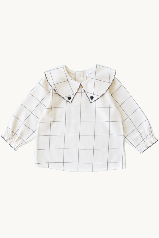 Camicetta per neonata/bambina con motivo a quadri 100% cotone OEKO-TEX panna