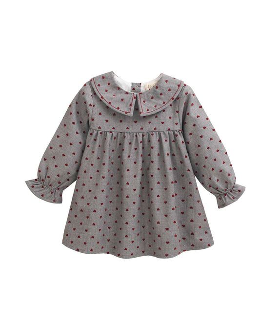 Vestito grigio con cuoricini in velluto Neonata