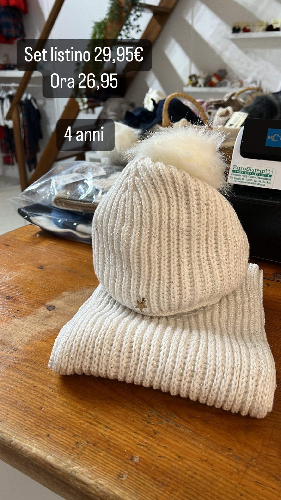 Set cappello e Sciarpa Panna Lux