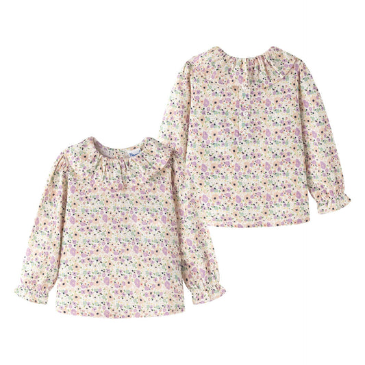 Blusa a maniche lunghe con colletto volant per neonata
