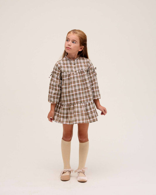 Vestito a quadri marroni e verdi