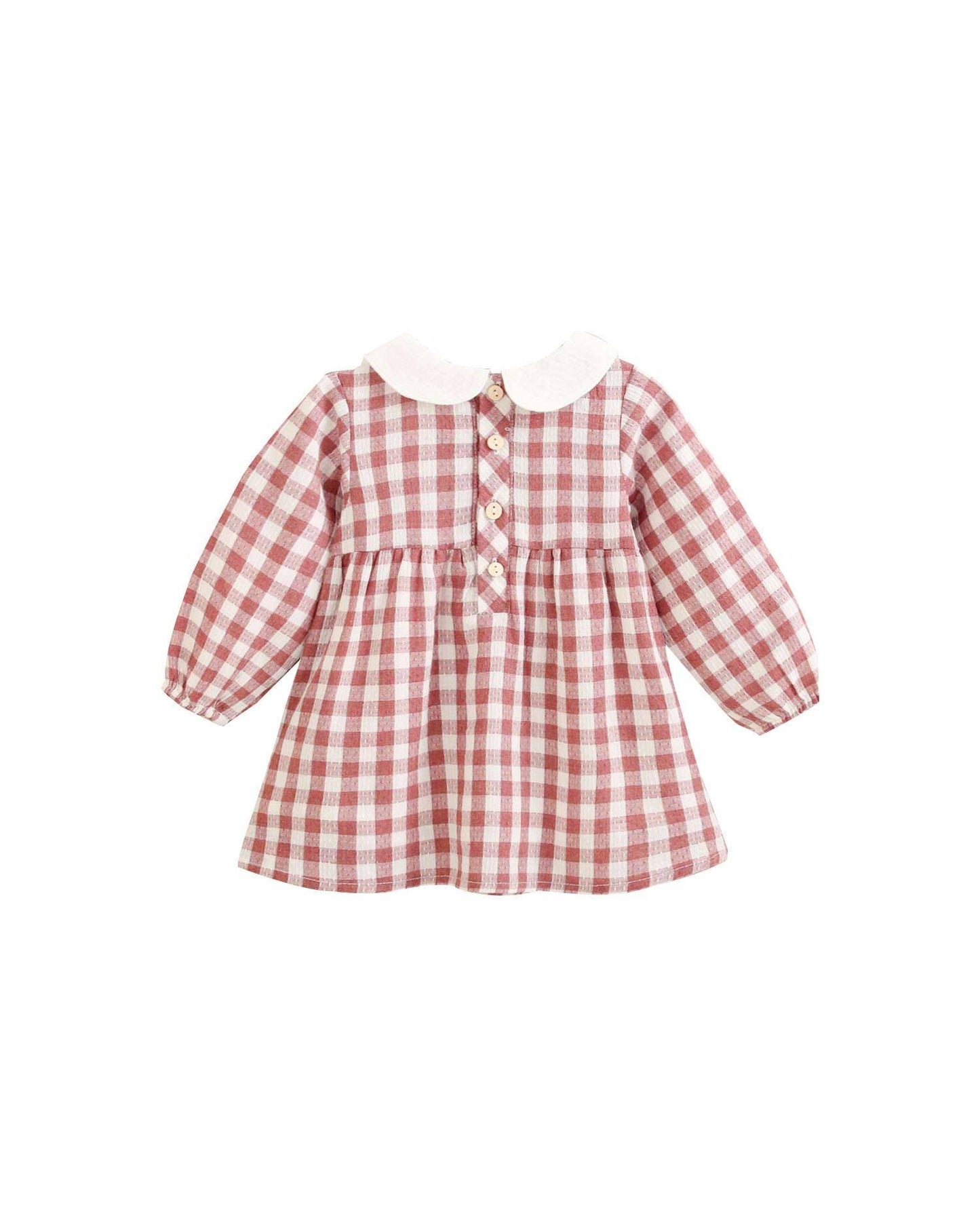 Vestito rosa per bebè a quadretti Vichy con colletto ricamato