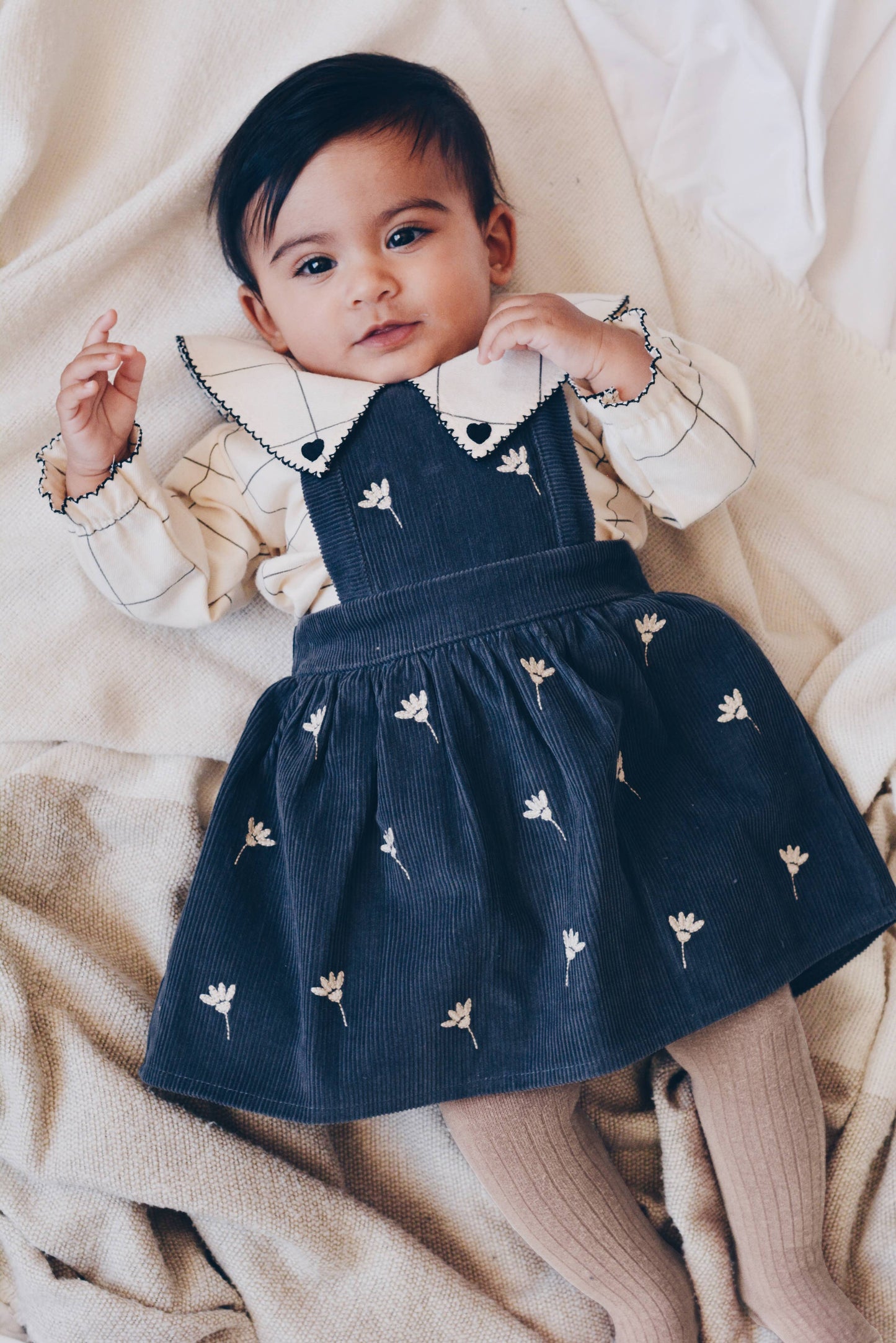 Camicetta per neonata/bambina con motivo a quadri 100% cotone OEKO-TEX panna