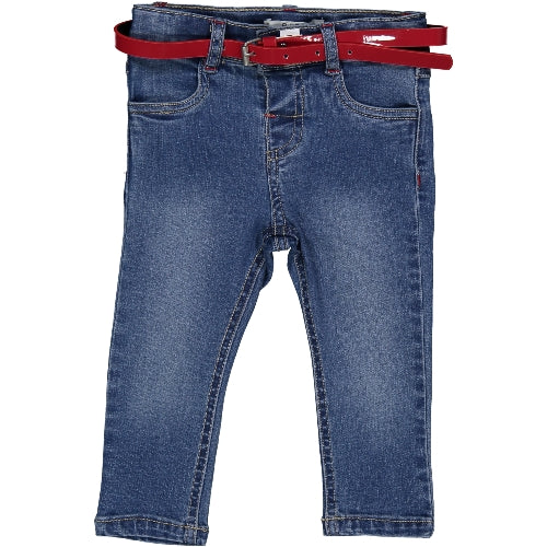 Pantalone Jeans Stretch con Cintura Rossa